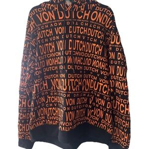 Von Dutch Men’s L Black Orange AOP Monogram Hoodie Sweatshirt